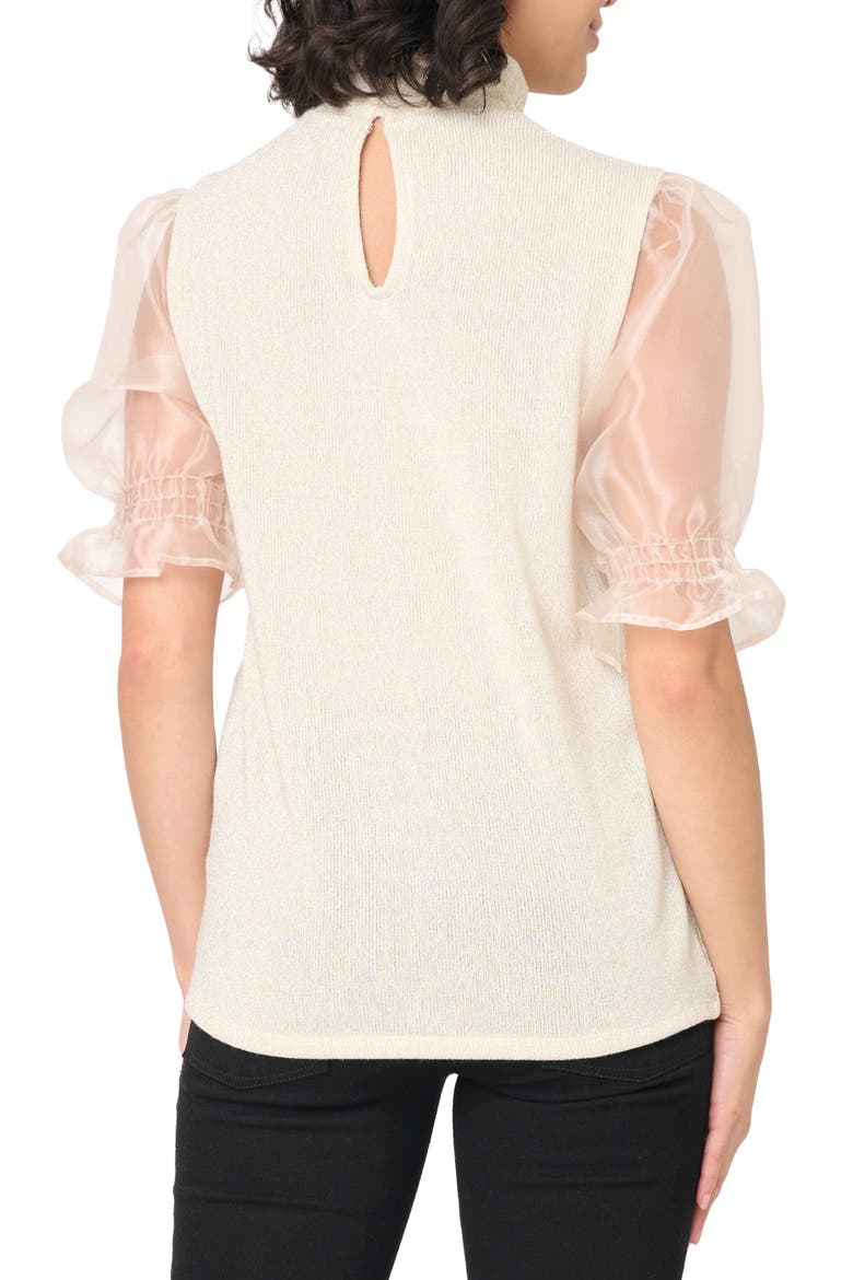 Mixed Media Organza Sleeve Metallic Knit Top, Alternate, color, CHAMPAGNE