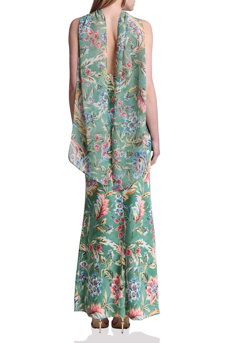 Print Scarf Sleeveless Maxi Dress, Alternate, color, OLIVE DAMASK