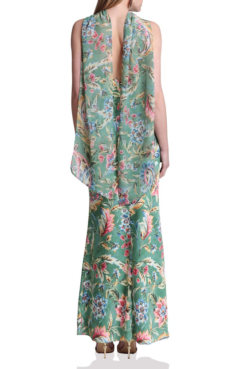 Avec Les Filles Print Scarf Sleeveless Maxi Dress, Alternate, color, Olive Damask