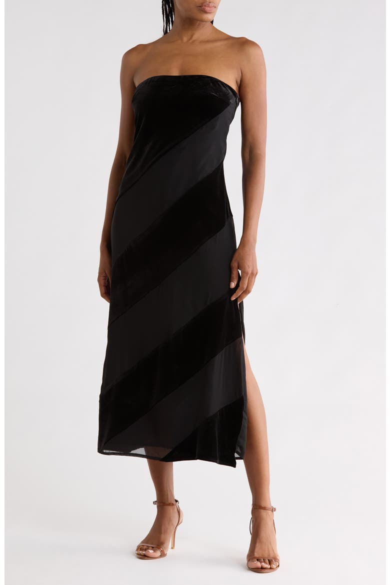 Surrey Strapless Velvet Midi Dress, Main, color, BLACK BLACK