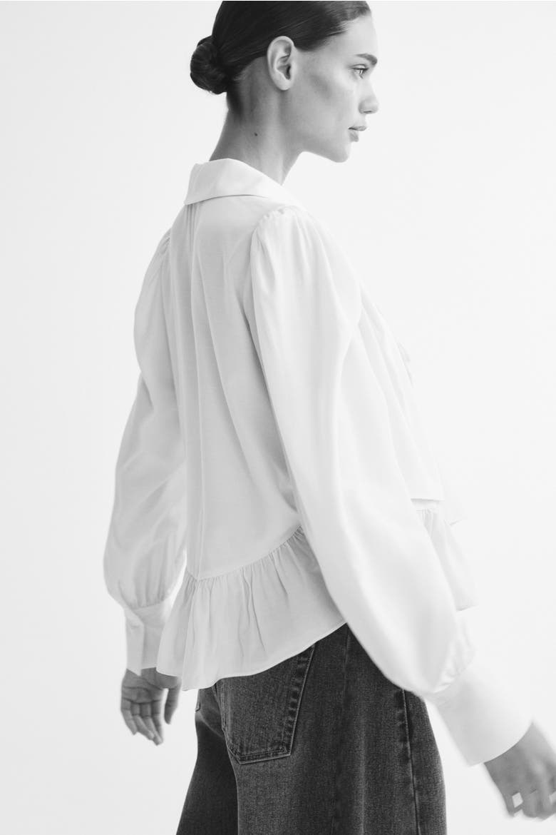 Peplum Blouse With Shawl Collar, Alternate, color, Light beige