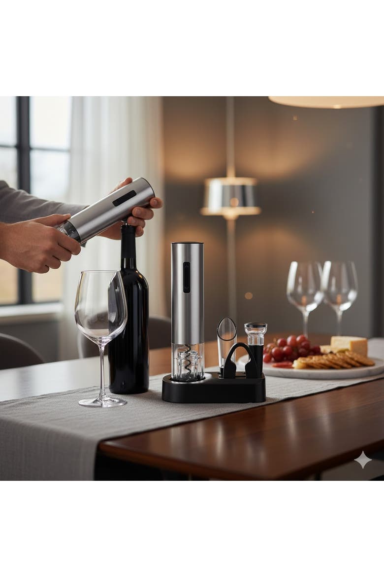 5-Piece Electric Wine Opener Set - 2 PACK Bundle, Alternate, color, Silver