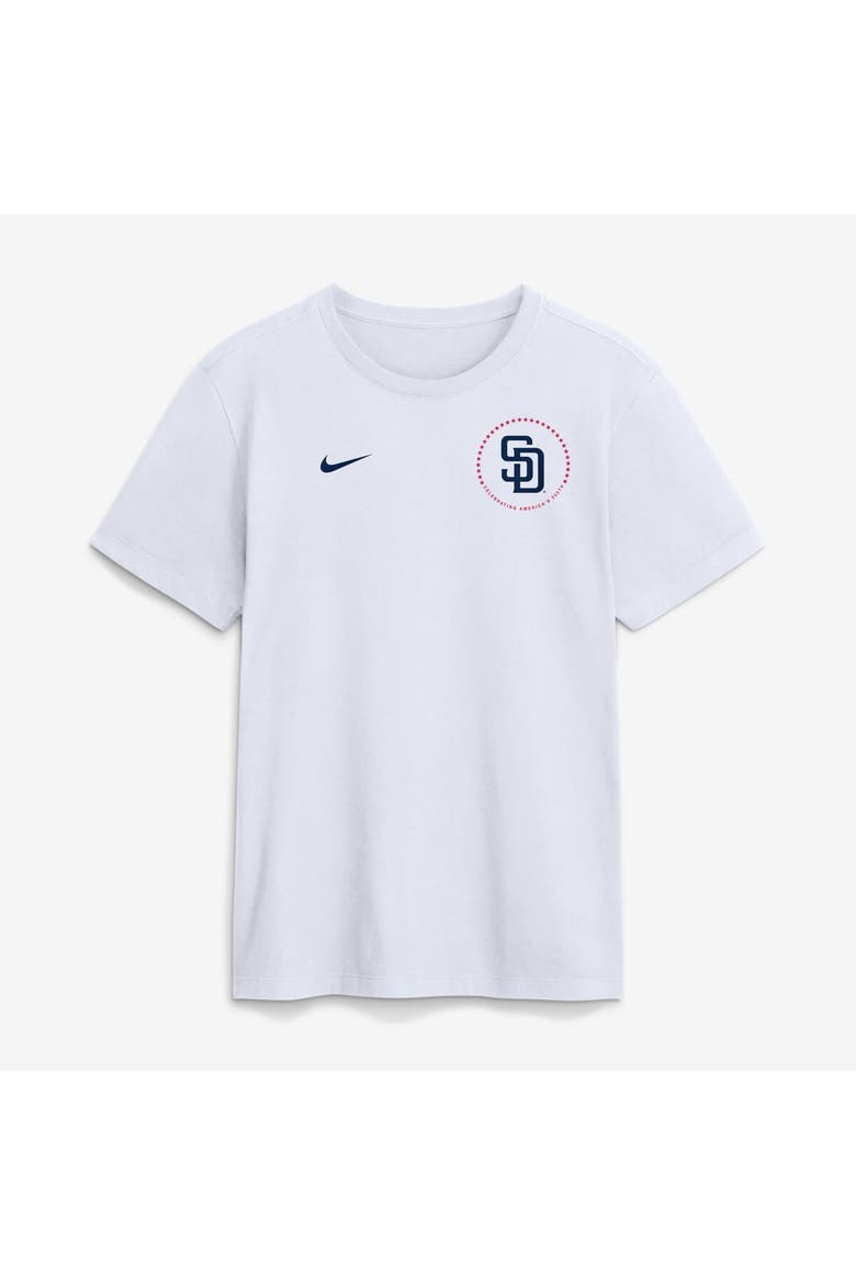 Men's Nike White San Diego Padres Celebrating America's 250th Logo T-Shirt, Alternate, color, White