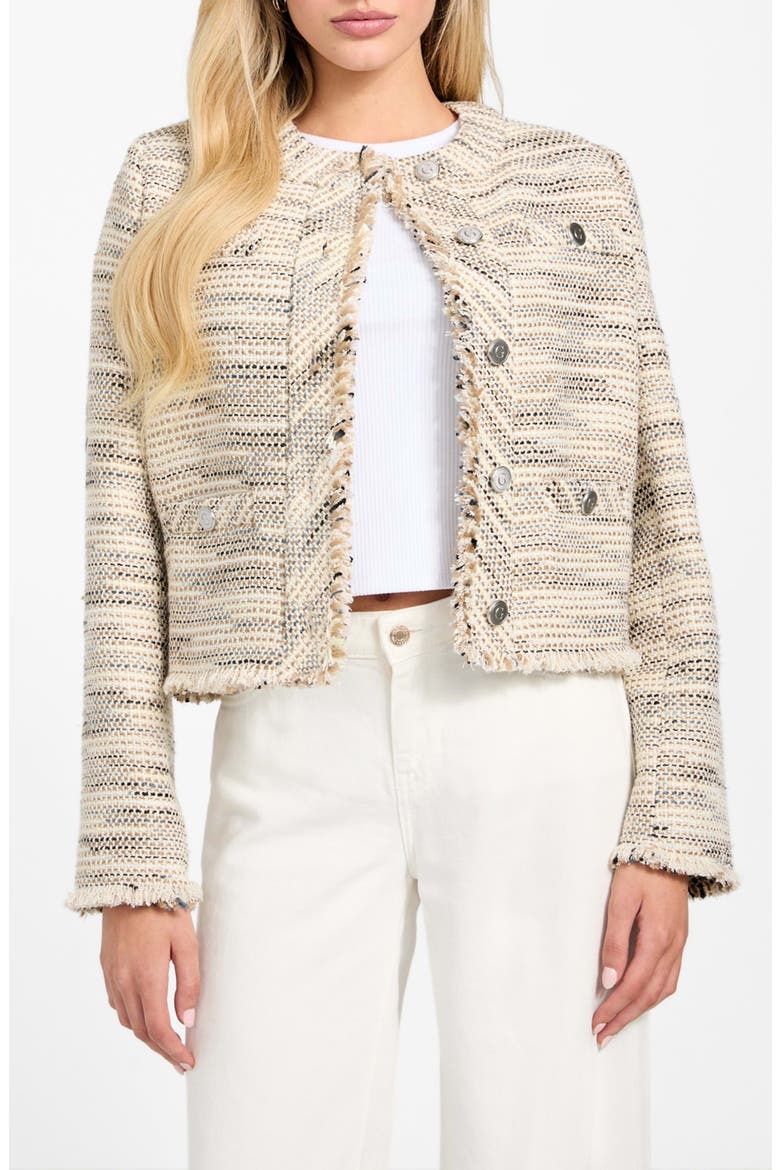 Sutton Fringe Detail Tweed Jacket, Main, color, BEIGE