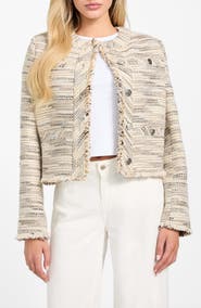 GUESS Sutton Fringe Detail Tweed Jacket