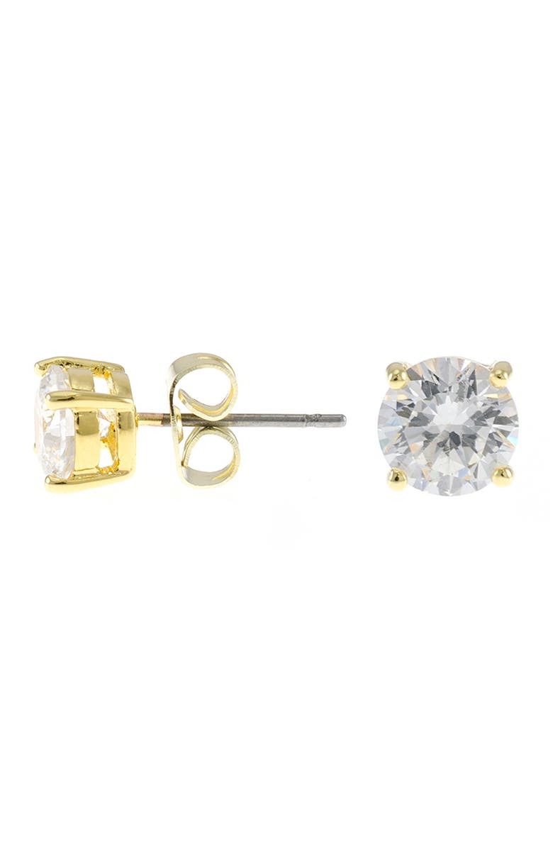 CZ by Kenneth Jay Lane Round Cut CZ Stud Earrings, Alternate, color, Clear/Gold