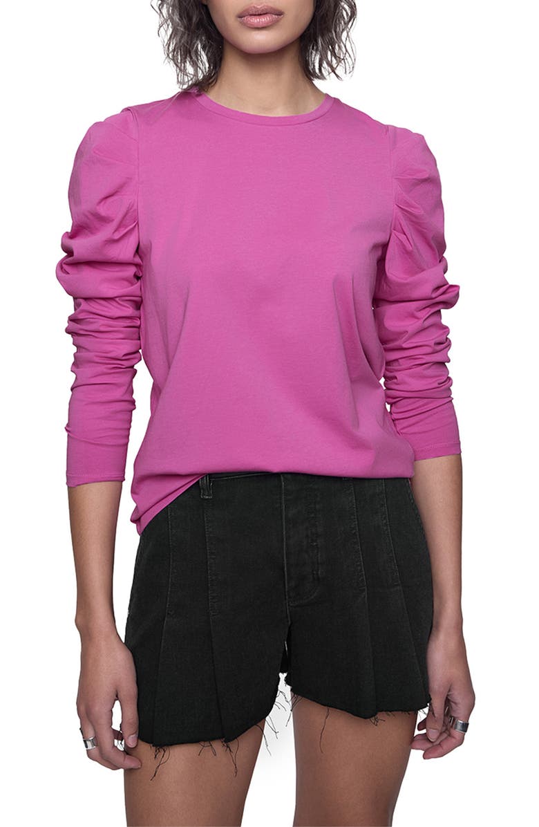 Rebecca Minkoff Janine Puff Shoulder Cotton Jersey Top, Main, color, Mulberry