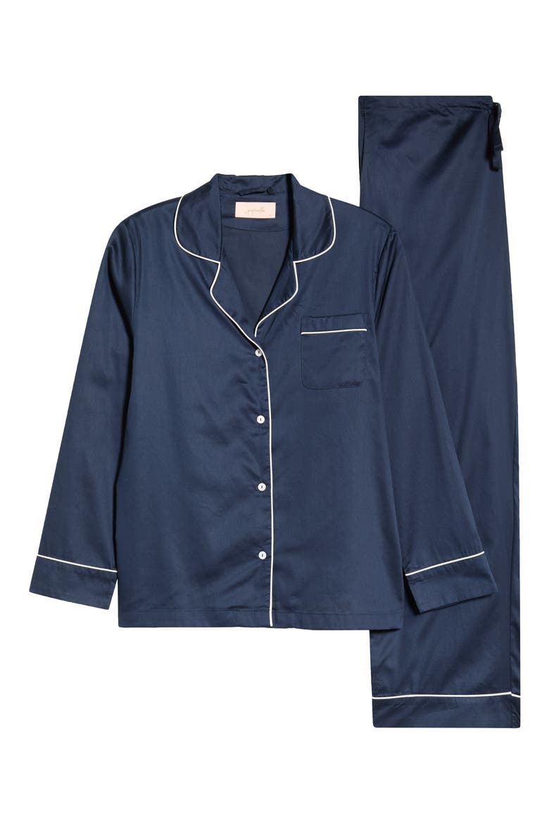 Zoe Cotton Sateen Pajamas, Alternate, color, DEEP NAVY