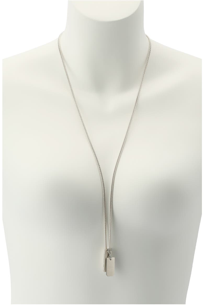 Dog Tag Long Pendant Necklace, Alternate, color, WARM SILVER