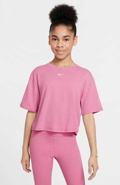 Nike One Relaxed Big Kids' (girls') Dri-fit Short-sleeve Top In Magic Flamingo/white