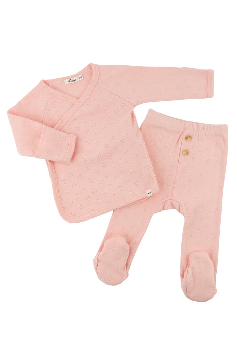 oh baby! Hearts Pointelle Wrap Top Set, Alternate, color, Pink