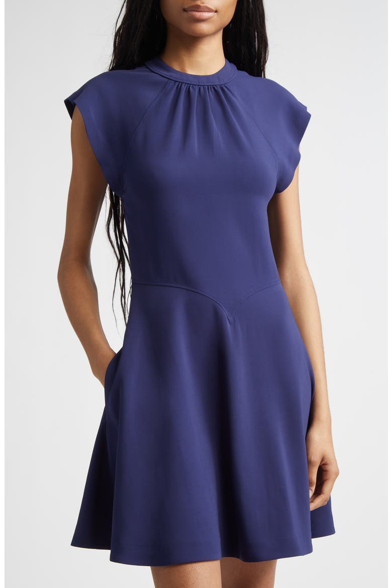 Gathered Cap Sleeve Dress, Alternate, color, INDIGO