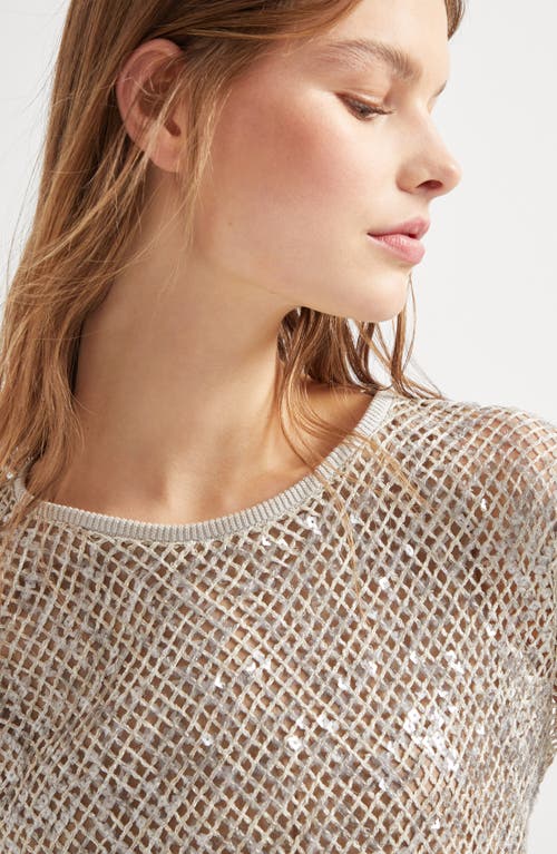 Brunello Cucinelli Women Dazzling Net Embroidery Knit Dress In Linen And Silk In Lessivè