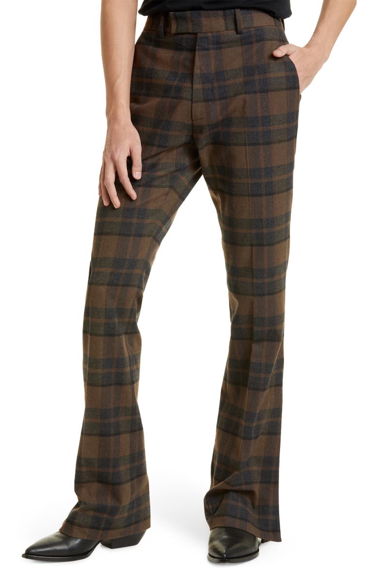AMIRI Plaid Split Hem Flare Leg Pants, Alternate, color, 