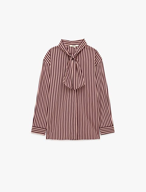Long Sleeve Tie Neck Striped Shirt