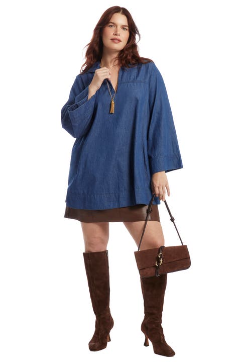 Cotton Denim Blouse (Plus)