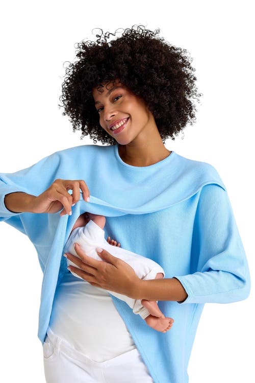 Accouchée Let Loose Crossover Long Sleeve Maternity Nursing Knit Sweater In Blue
