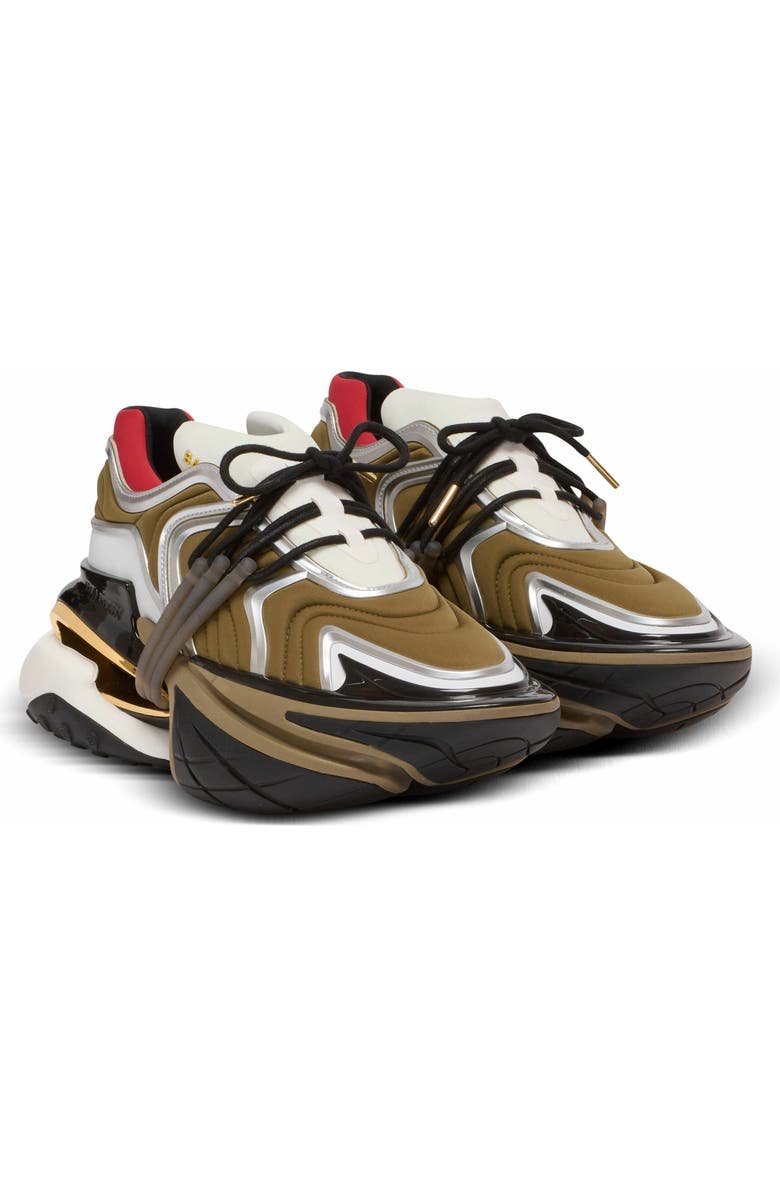 Balmain Unicorn Wave Trainers In Neoprene And Calfskin, Main, color, Khaki