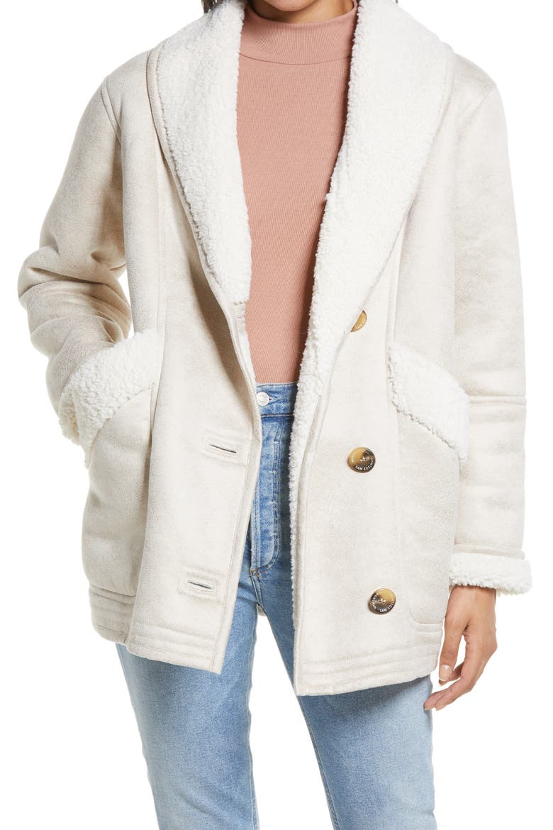 Faux Fur Trim Coat, Main, color, BEIGE/ CREAM