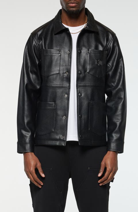 Faux Leather Utility Shirt Jacket