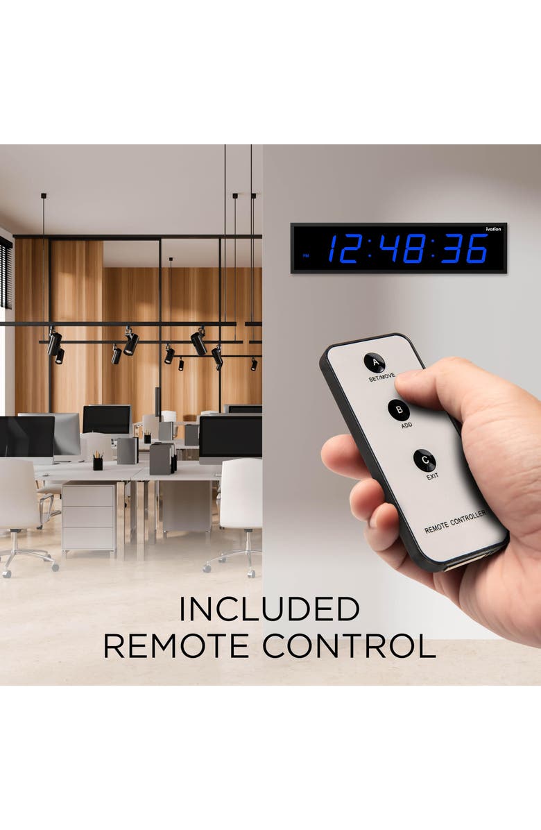 Ivation Large Digital Clock, 30 Led Wall Clock with 6-Level Brightness & Mounting Hardware, Alternate, color, Blue