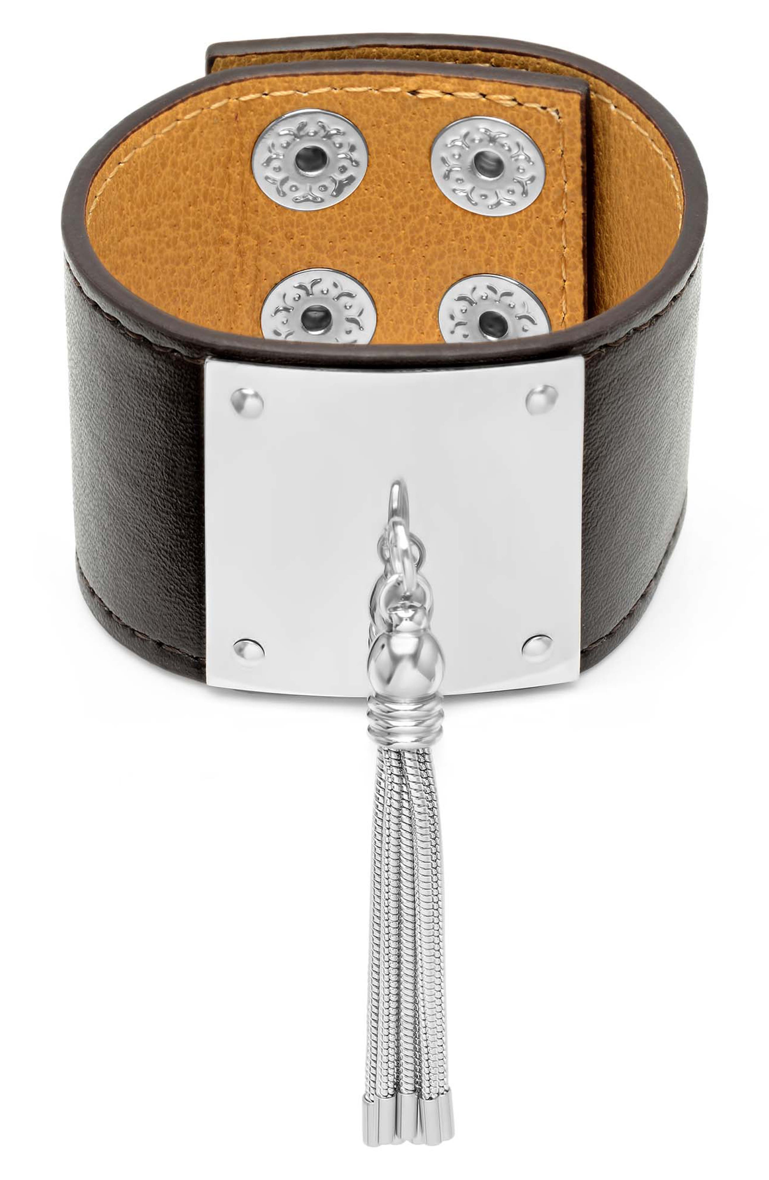 Stainless Steel Tassel Brown Leather Bracelet