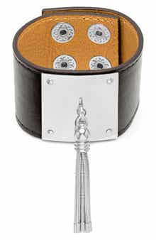 Stainless Steel Tassel Brown Leather Bracelet