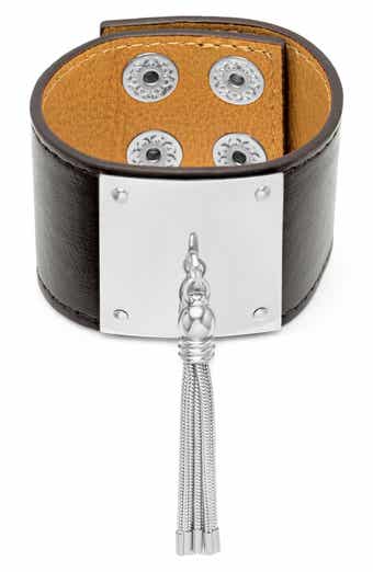 Stainless Steel Tassel Brown Leather Bracelet