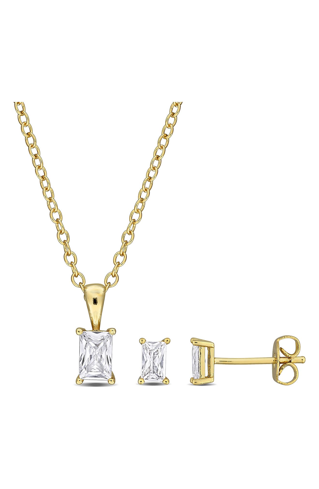 DELMAR Radiant-Cut Cubic Zirconia Stud Earrings & Necklace Set