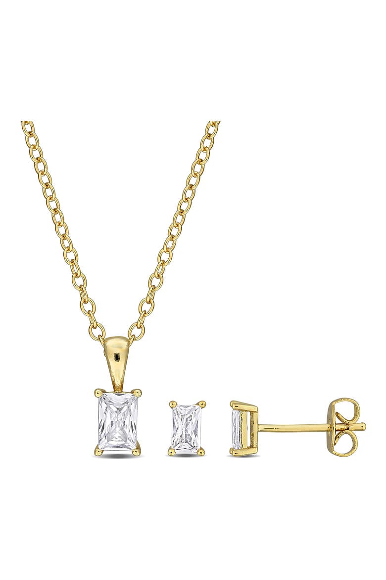 Radiant-Cut Cubic Zirconia Stud Earrings & Necklace Set, Main, color, GOLD