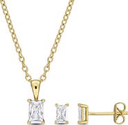 DELMAR Radiant-Cut Cubic Zirconia Stud Earrings & Necklace Set