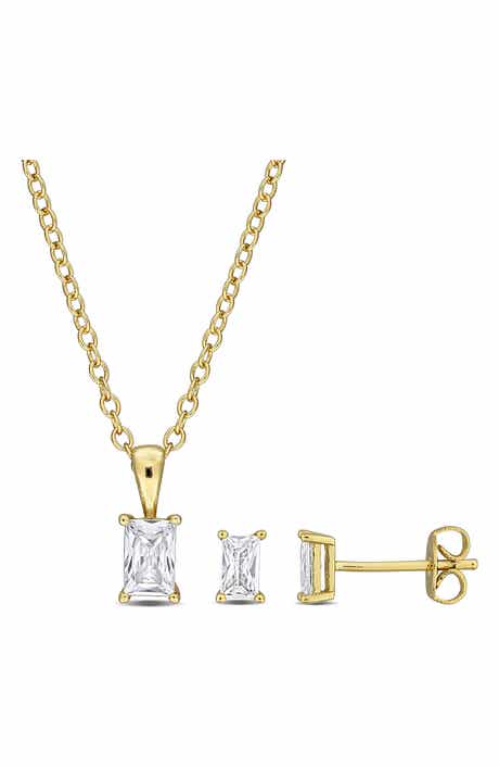 DELMAR Radiant-Cut Cubic Zirconia Stud Earrings & Necklace Set