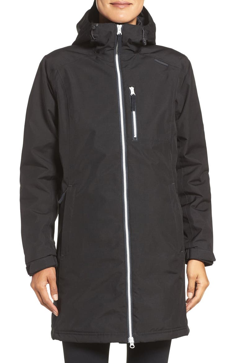 Belfast Long Waterproof Winter Rain Jacket, Main, color, BLACK