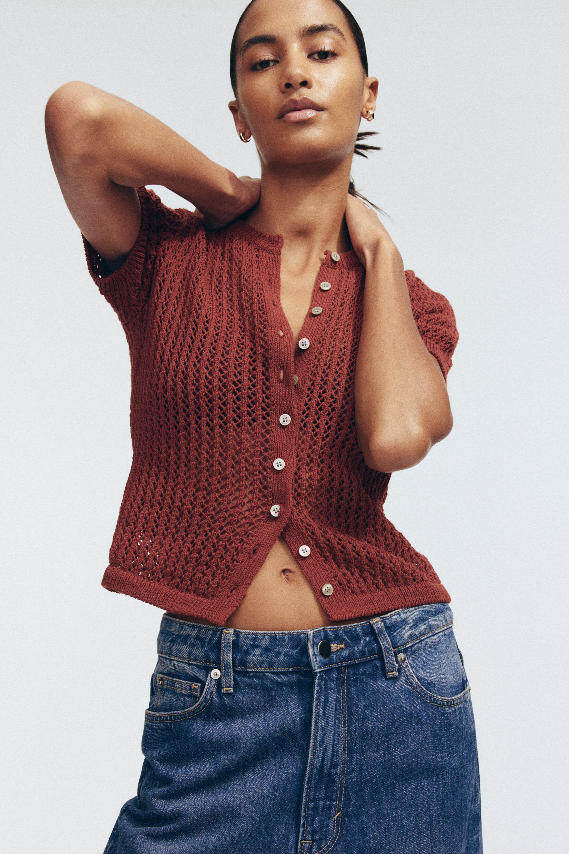 Pointelle-knit cardigan