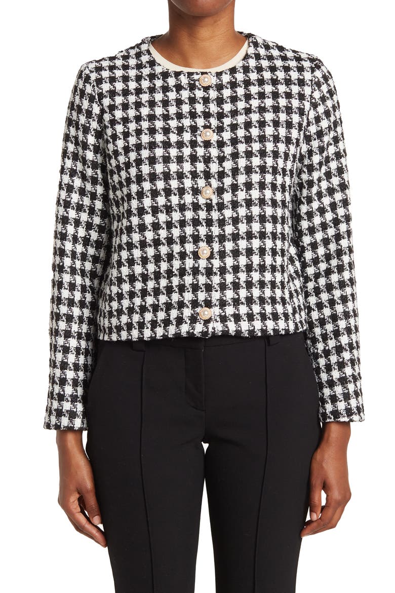 Houndstooth Tweed Crop Jacket, Alternate, color, BLACK/ WHITE