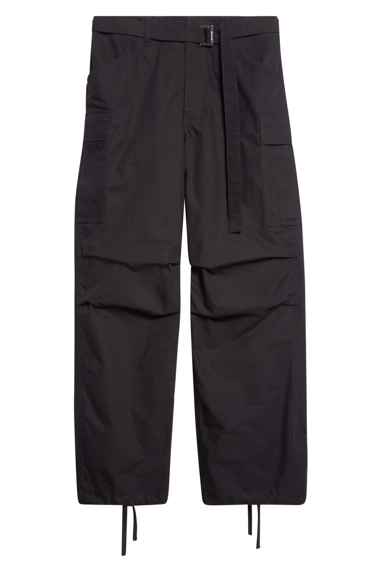 Belted Cotton & Nylon Ripstop Cargo Pants, Alternate, color, BLACK