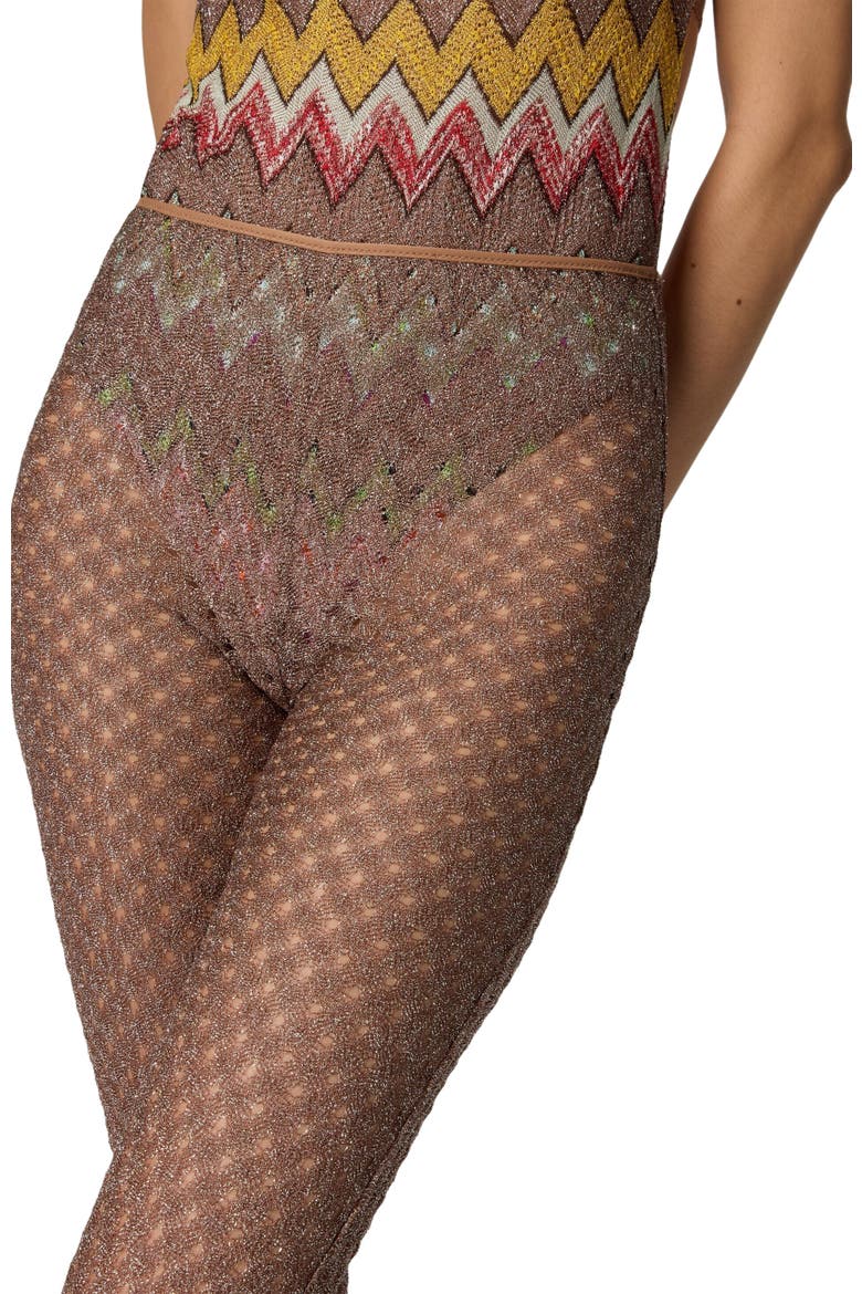 Cover-up Trousers In Lamé Viscose With Spiderweb Pattern, Alternate, color, Brown