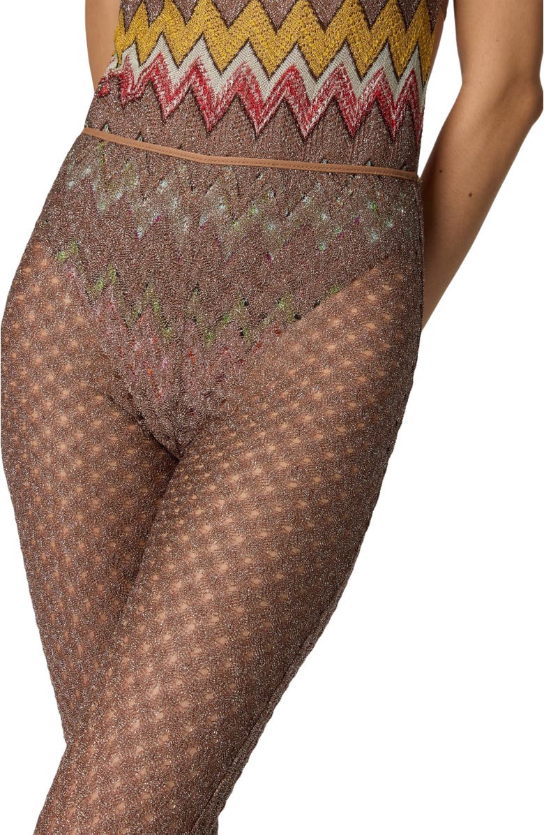 Missoni Cover-up Trousers In Lamé Viscose With Spiderweb Pattern, Alternate, color, Brown