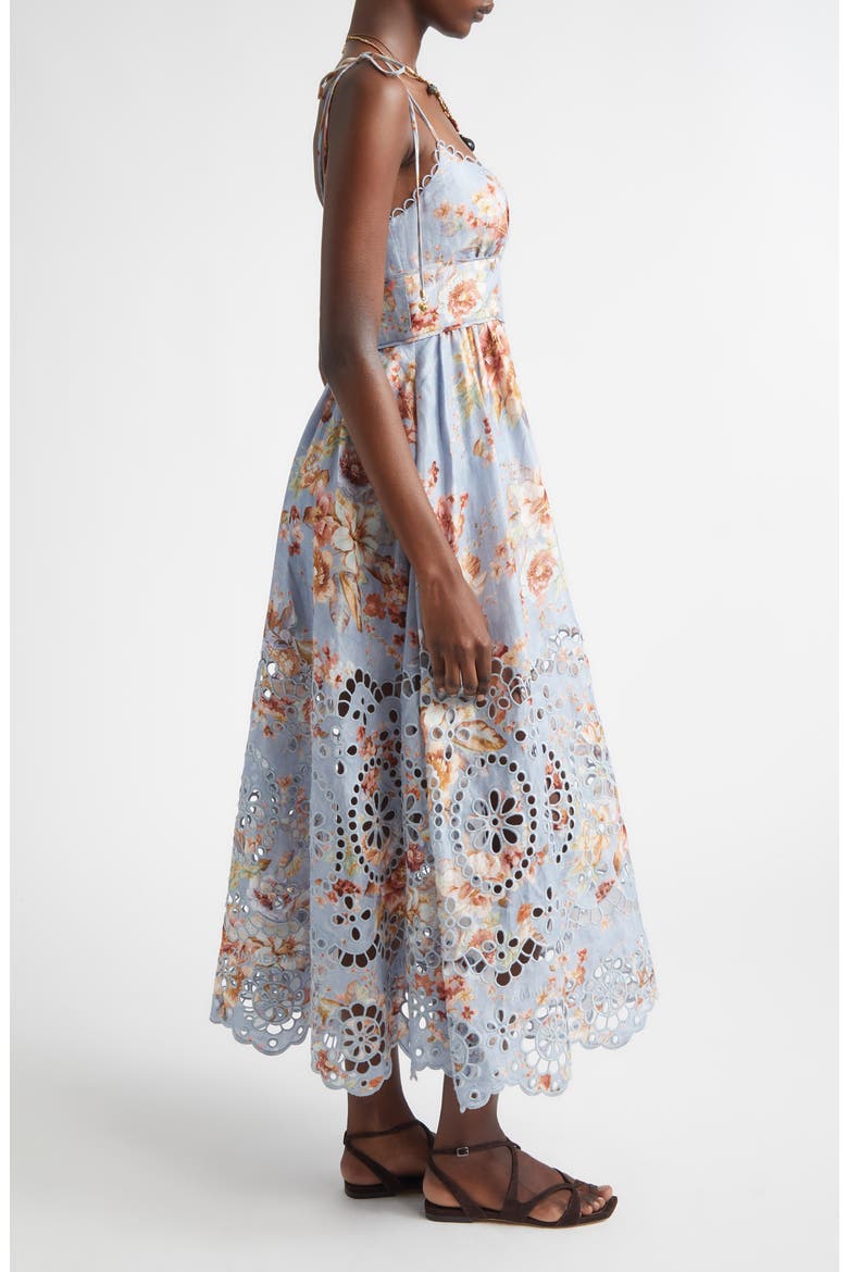 Awaken Picnic Eyelet Embroidered Linen Sundress, Alternate, color, CHAMBRAY FLORAL
