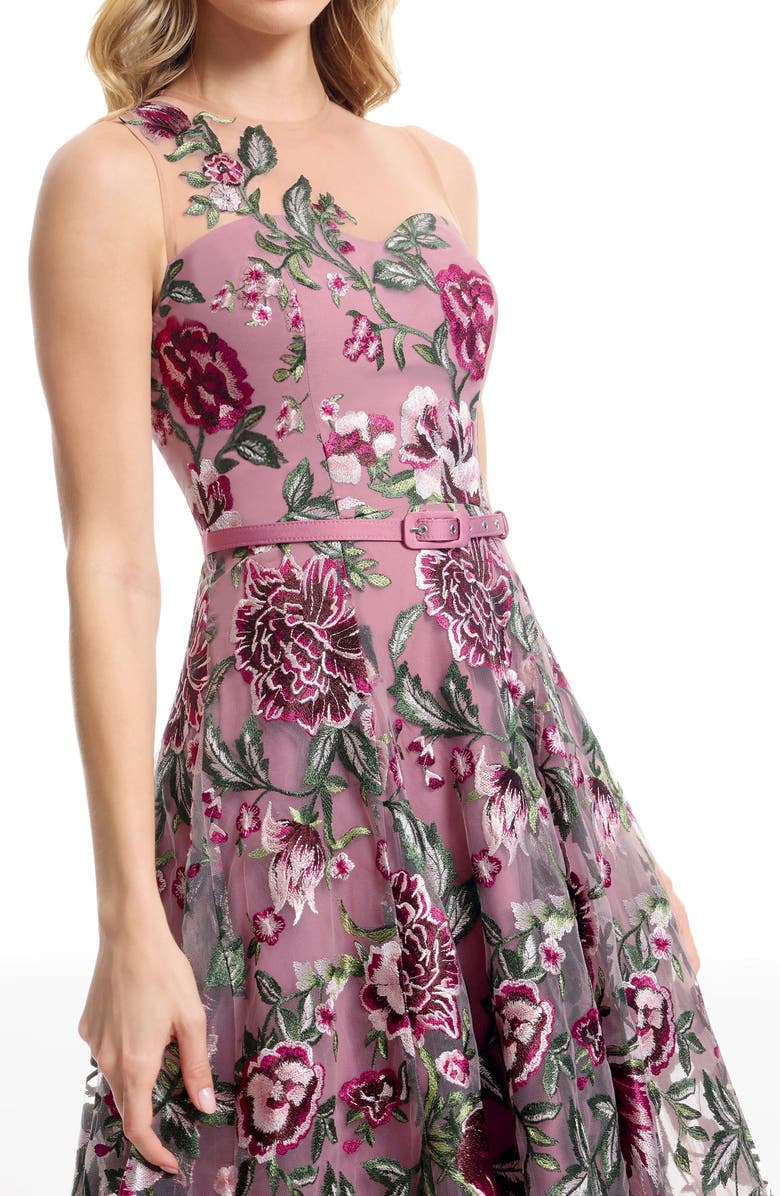 Dress the Population Rosemary Floral Embroidery Cocktail Midi Dress, Alternate, color, Blush Multi
