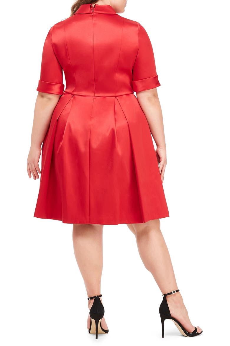 Ruby Royal Satin Asymmetrical Collar Dress, Alternate, color, RUBY