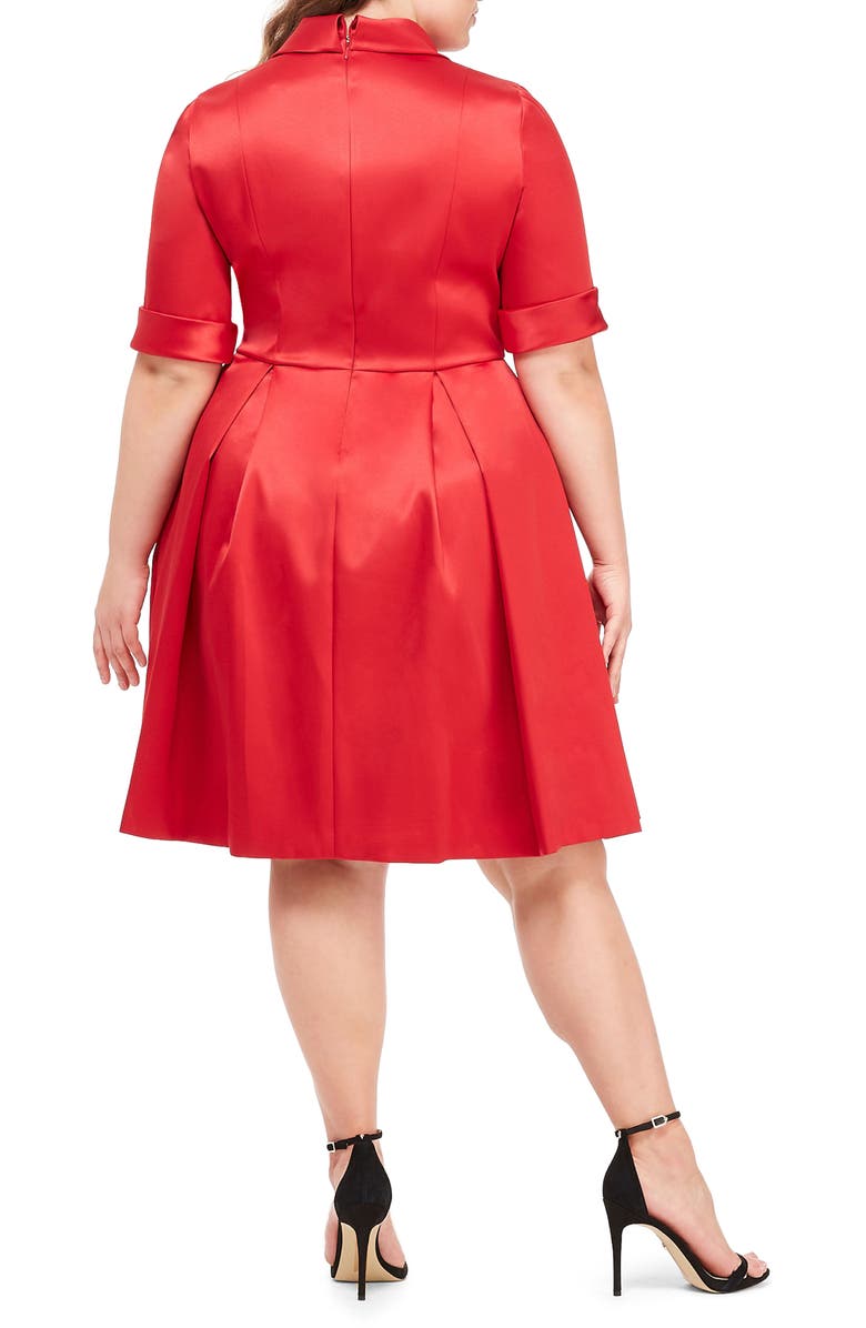 Gal Meets Glam Collection Ruby Royal Satin Asymmetrical Collar Dress, Alternate, color, 