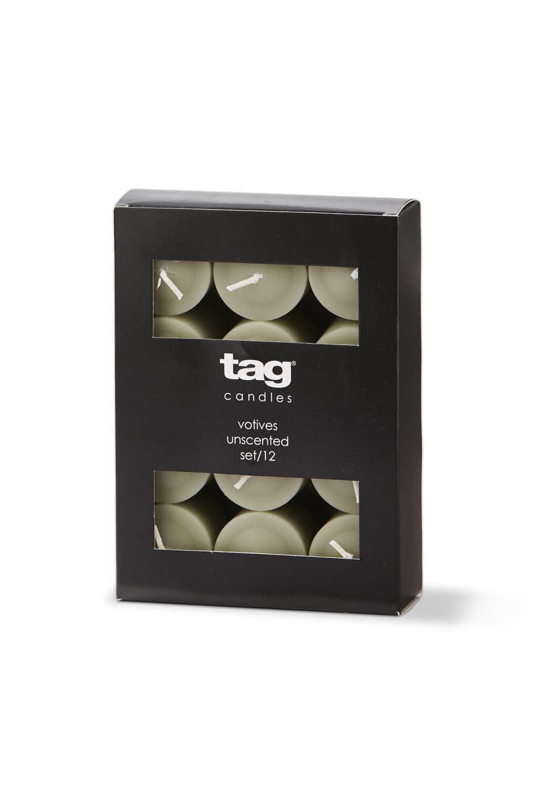 Sage Green Votive Candles Set of 12 Smokeless Paraffin Wax, Alternate, color, Brown