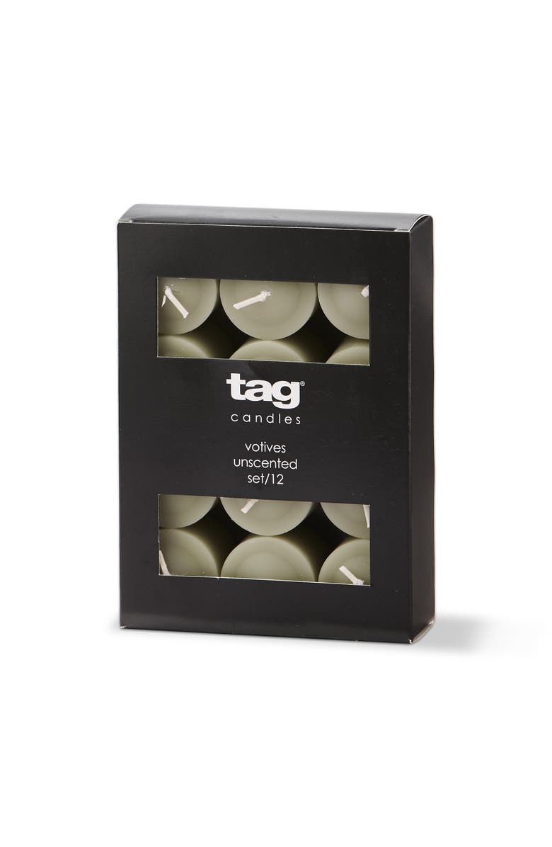 tag Sage Green Votive Candles Set of 12 Smokeless Paraffin Wax, Alternate, color, Brown