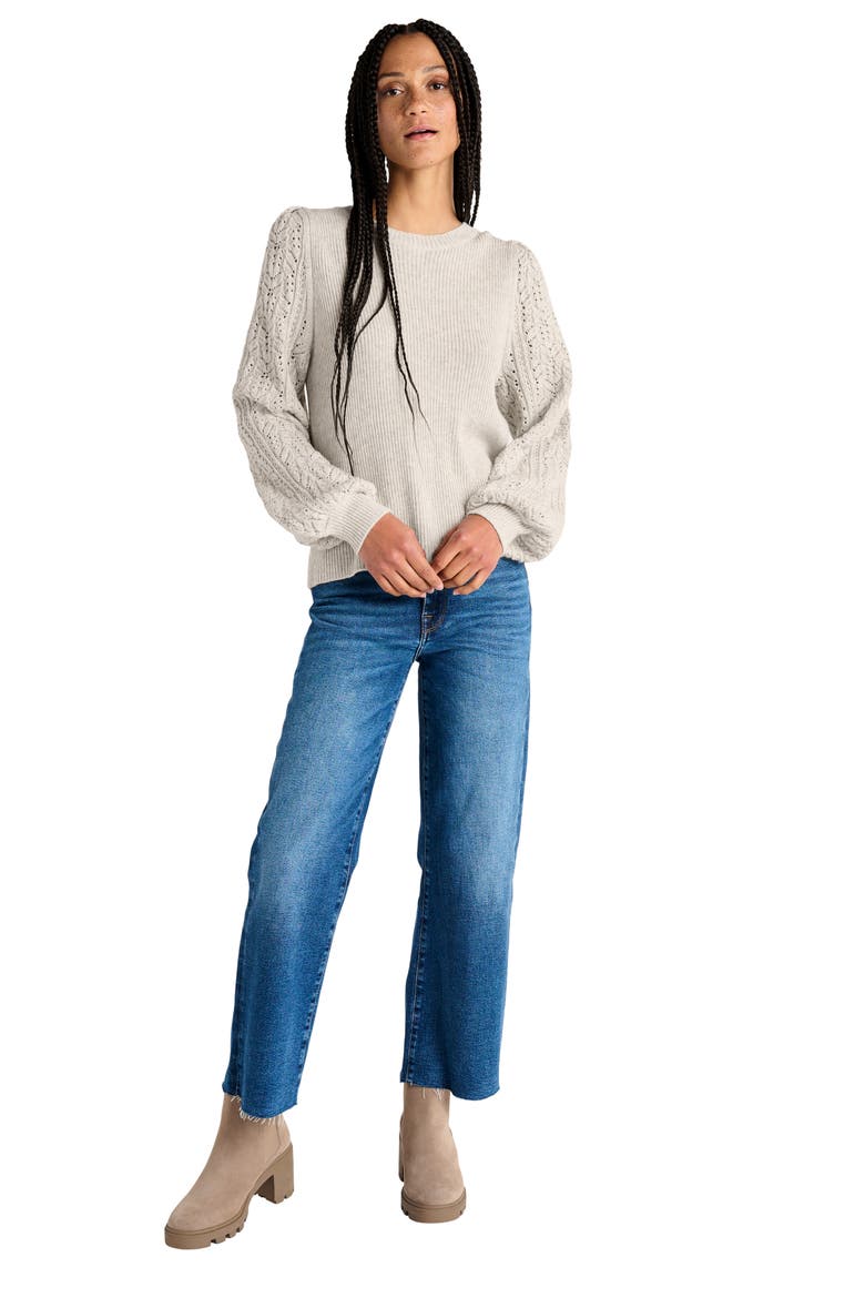 Phoebe Pointelle Sweater, Alternate, color, OAT HEATHER