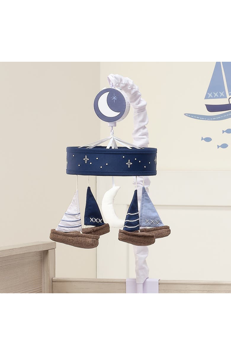 Lambs & Ivy Little Skipper Sailboat & Moon Musical Baby Crib Mobile Soother Toy, Alternate, color, Blue