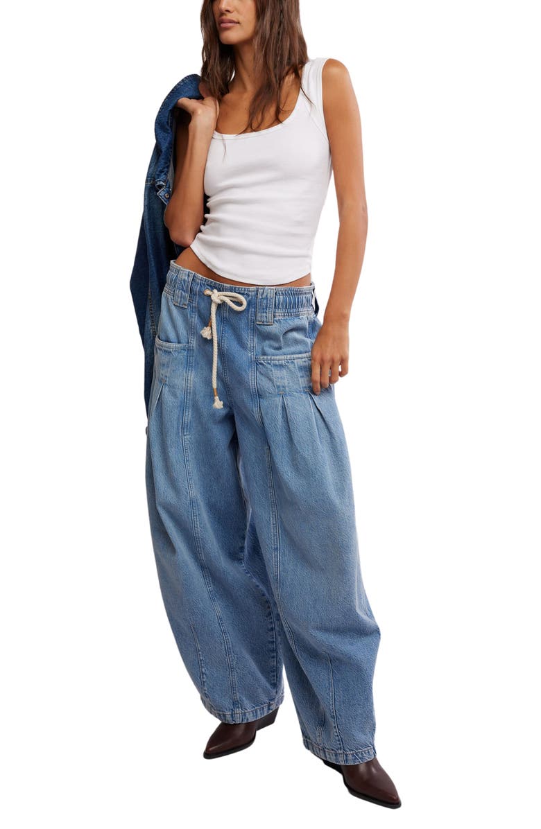 Free People Margo Wide Barrel Leg Pull-On Jeans, Alternate, color,