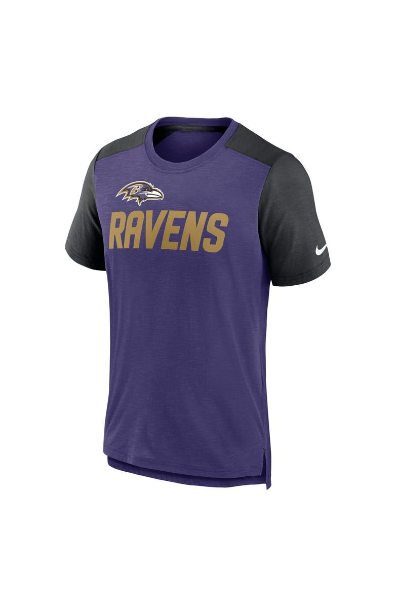 Nike Men's Nike Heathered Purple/Heathered Black Baltimore Ravens Color Block Team Name T-Shirt, Alternate, color, Heather Purple