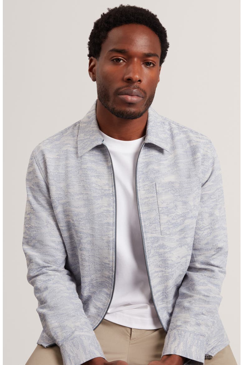 Lerreto Jacquard Denim Zip Overshirt, Alternate, color, BLUE