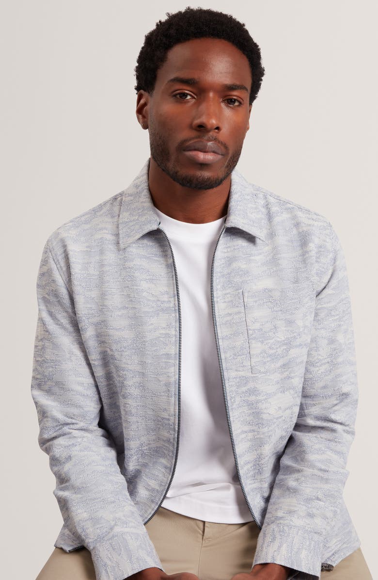 Ted Baker Lerreto Jacquard Denim Zip Overshirt, Alternate, color, Blue